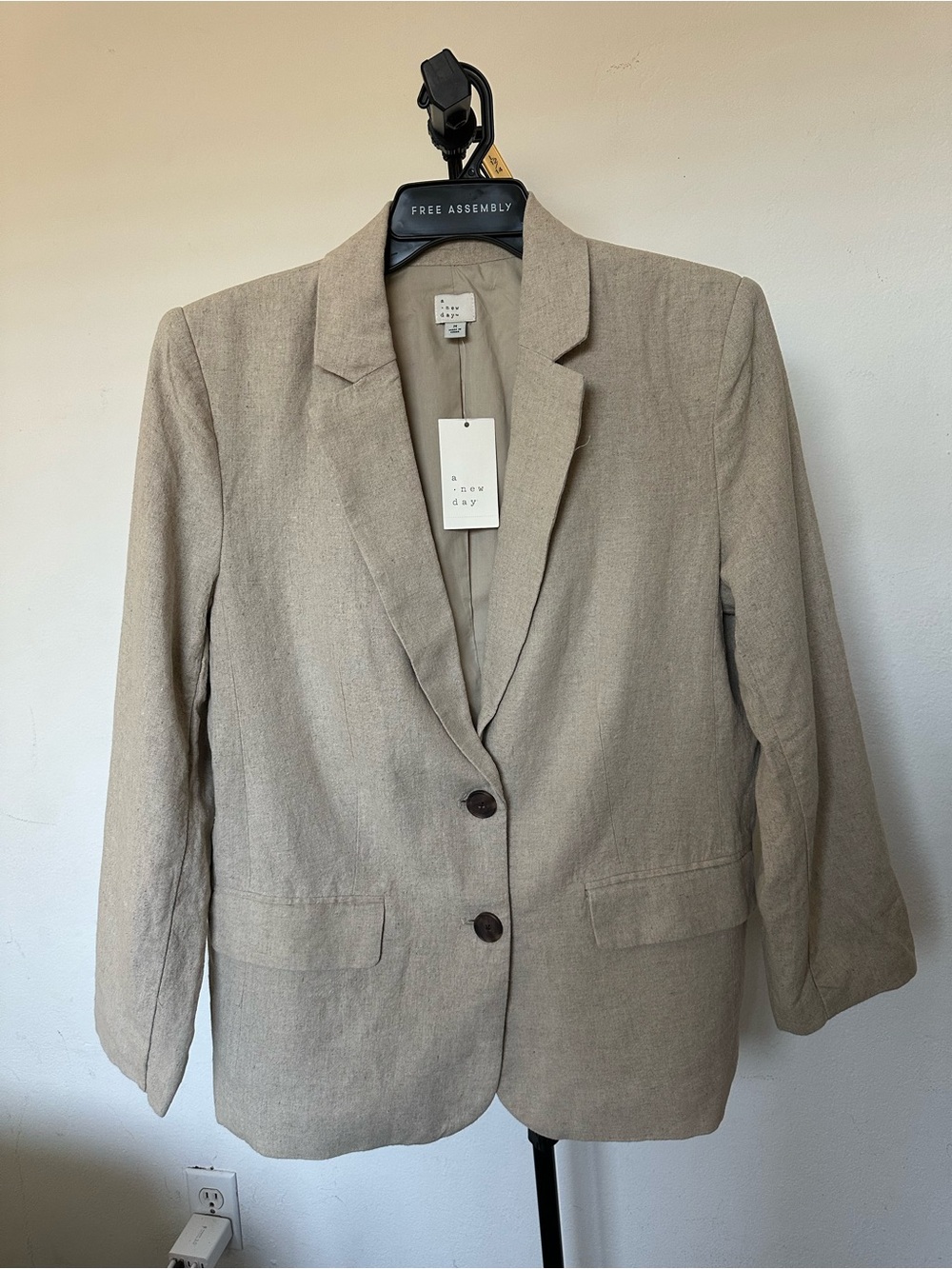 A New Day Women's Beige Linen Blend Relaxed Blazer - Size M